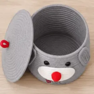 Cute Dog Shape Cotton Rope Storage Basket with Lid | Multipurpose Toy, Clothes & Nursery Organizer ( default, OS )
