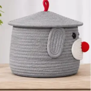 Cute Dog Shape Cotton Rope Storage Basket with Lid | Multipurpose Toy, Clothes & Nursery Organizer ( default, OS )