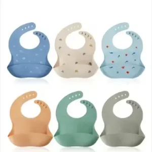 Silicone Baby Feeding Bib with Adjustable Neck Buttons ( default, Standard )