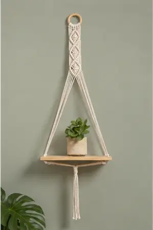 GsmFLRVbf5g8HpgUl36dsCeZmR46iaaspiDqTM1l.webp Macrame Wall Hanging Shelf (Pack of 2) | Handmade Cotton Rope Floating Wooden Shelves for Home Décor & Plants ( default, OS )