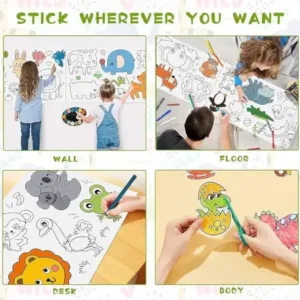 Kids Drawing Paper Roll, 30 x 300 cm, Large Colouring Poster with Animals, Transport, Space, Dinosaur Designs ( white, Standard )