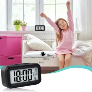 Digital lcd alarm clock with backlight optically controlled battery-powered clock with time, date, and temperature - Durable Plastic ( default, OS ).