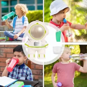 Kids Astronaut Water Bottle with Straw & Adjustable Shoulder Strap – Leakproof Sipper Bottle for School, Travel & Outdoor Activities ( default, OS )