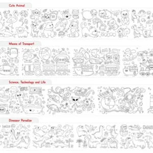 Kids Drawing Paper Roll, 30 x 300 cm, Large Colouring Poster with Animals, Transport, Space, Dinosaur Designs ( white, Standard )