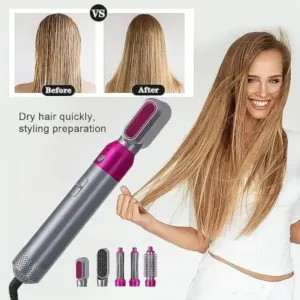 5 in 1 Hot Air Hair Dryer Brush – Multifunctional Styler with Detachable Heads for Drying, Straightening & Curling (1000W). ( default, Standard )
