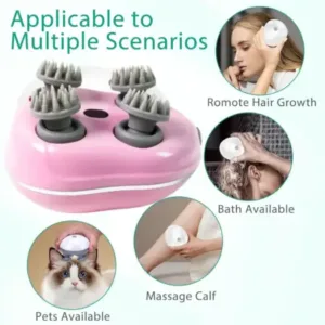 Smart Electric Scalp Massager with 4 Silicone Heads – Rechargeable Handheld Head & Body Massage Device ( default, Standard )