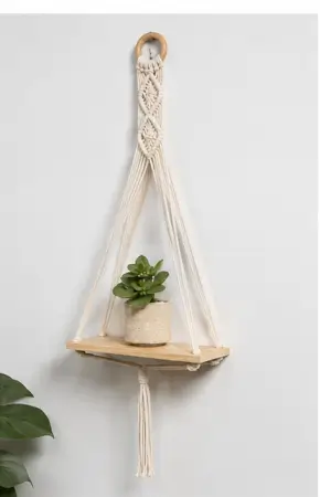 VSqQAOV9N4YeORwf0BmjseNp9sOgjkLg6OlC61jh.webp Macrame Wall Hanging Shelf (Pack of 2) | Handmade Cotton Rope Floating Wooden Shelves for Home Décor & Plants ( default, OS )