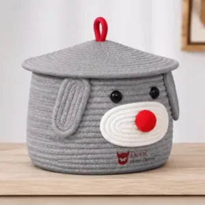 Cute Dog Shape Cotton Rope Storage Basket with Lid | Multipurpose Toy, Clothes & Nursery Organizer ( default, OS )
