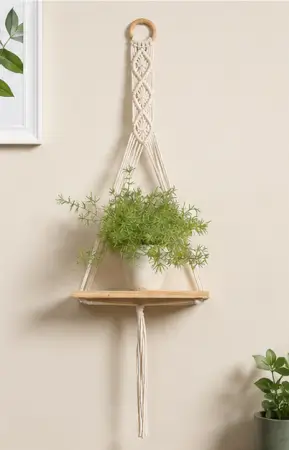fr8YS2rJZpiADjI7DVrjTzGp9KqERehzuaWvowO5.webp Macrame Wall Hanging Shelf (Pack of 2) | Handmade Cotton Rope Floating Wooden Shelves for Home Décor & Plants ( default, OS )