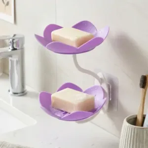 Flower Shape Double Layer Soap Dish – Wall Mounted Self-Draining Soap Holder with Strong Adhesive for Bathroom & Kitchen ( default, OS )