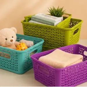 Multipurpose Plastic Storage Basket Set with Handles – Flexible Organizer for Kitchen, Bathroom, Fruits, Vegetables & Stationery (Pack of 3) ( default, OS )