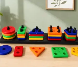 Wooden Geometric Shape Sorter & Stacking Board – Educational Montessori Learning Toy for Kids ( default, OS )