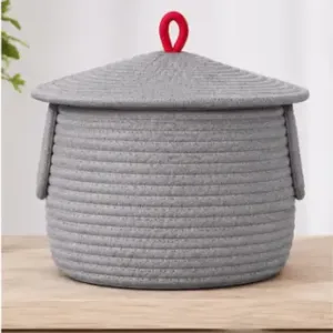 Cute Dog Shape Cotton Rope Storage Basket with Lid | Multipurpose Toy, Clothes & Nursery Organizer ( default, OS )