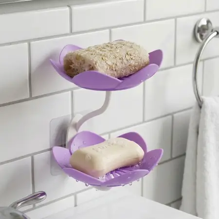 on6wpR2Fhz9inStcvjmHasMjHjVkCi2dMhgxL4UF.webp Flower Shape Double Layer Soap Dish – Wall Mounted Self-Draining Soap Holder with Strong Adhesive for Bathroom & Kitchen ( default, OS )