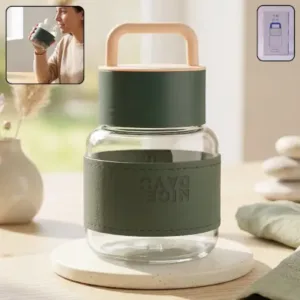 Glass Water Bottle with Protective Sleeve – Portable Leakproof Drinking Bottle with Carry Handle for Office, Gym & Travel ( default, OS )