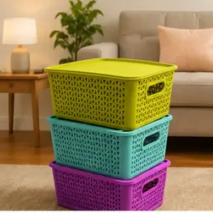 Multipurpose Plastic Storage Basket Set with Handles – Flexible Organizer for Kitchen, Bathroom, Fruits, Vegetables & Stationery (Pack of 3) ( default, OS )