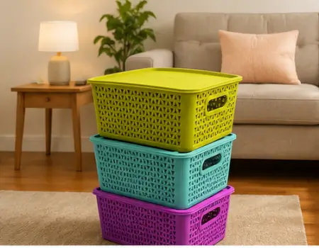 rMNlZMJ5YXvQjG4kfHSfMuy79icfJ7hK655c29HO.webp Multipurpose Plastic Storage Basket Set with Handles – Flexible Organizer for Kitchen, Bathroom, Fruits, Vegetables & Stationery (Pack of 3) ( default, OS )