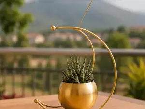 Gold Metal Moon Shape Flower Vase – Geometric Decorative Table Vase for Home, Living Room, Office & Festive Décor ( gold, OS )