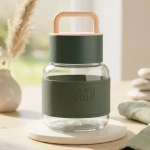Glass Water Bottle with Protective Sleeve – Portable Leakproof Drinking Bottle with Carry Handle for Office, Gym & Travel ( default, OS )