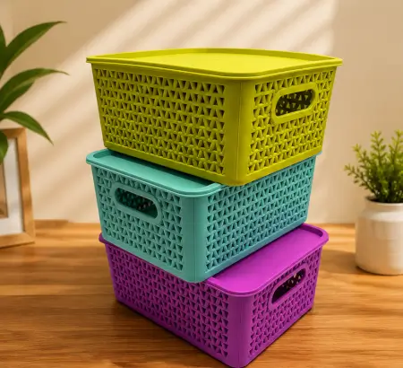 tDAj0qe1oULkk6frJRbJYQeUzCDo8YxzRrhJ2Rkl.webp Multipurpose Plastic Storage Basket Set with Handles – Flexible Organizer for Kitchen, Bathroom, Fruits, Vegetables & Stationery (Pack of 3) ( default, OS )