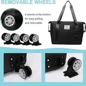 Duffle Trolley Bag – Large Foldable Travel Bag with Wheels & Adjustable Handles ( pink, OS )