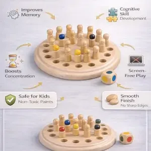 Wooden Memory Match Chess Game for Kids — Montessori Color Matching Board Game | Educational Toy | 2–4 Players | Age 3+ ( default, 15x15x1.3 )