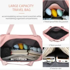 Duffle Trolley Bag – Large Foldable Travel Bag with Wheels & Adjustable Handles ( pink, OS )
