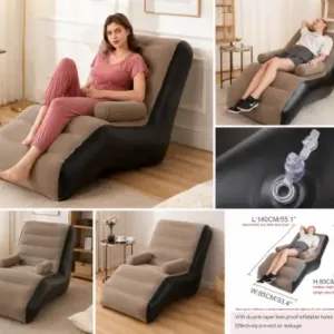 Inflatable Sofa Chair with Footstool & Electric Air Pump – Foldable Air Couch for Indoor & Outdoor Use ( brown, OS )