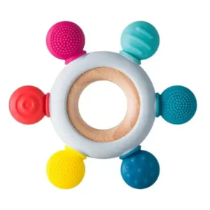 Silicone & Wooden Baby Teether – Multi-Texture Sensory Teething Ring for Infants ( default, OS )