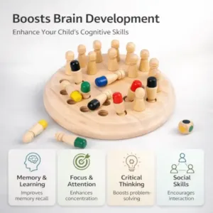 Wooden Memory Match Chess Game for Kids — Montessori Color Matching Board Game | Educational Toy | 2–4 Players | Age 3+ ( default, 15x15x1.3 )