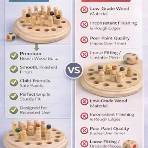 Wooden Memory Match Chess Game for Kids — Montessori Color Matching Board Game | Educational Toy | 2–4 Players | Age 3+ ( default, 15x15x1.3 )