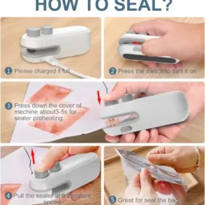 2 in 1 USB Portable Sealing Machine – Mini Heat Sealer & Cutter for Food Storage Bags ( white, OS )