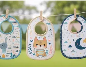 Baby Bibs Pack of 3 – Waterproof Silicone & Soft Cotton Feeding Bib Set for Babies & Toddlers ( multicolor, OS )
