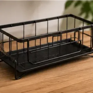 Rustproof Kitchen Sink Organizer Rack – Steel Sponge, Soap & Scrubber Holder with Drain Tray ( black, OS )