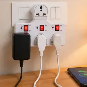 4 Socket 3 Switch Multi Plug 6A – Universal Travel Extension Board with Safety Switches | 600W ( white, OS )
