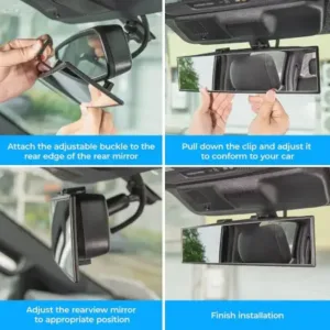 Car Panoramic Rear View Mirror – Wide Angle Clip-On Interior Driving Mirror for Cars ( black, OS )