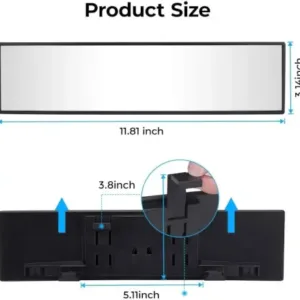 Car Panoramic Rear View Mirror – Wide Angle Clip-On Interior Driving Mirror for Cars ( black, OS )