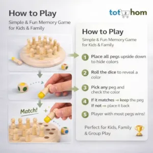 Wooden Memory Match Chess Game for Kids — Montessori Color Matching Board Game | Educational Toy | 2–4 Players | Age 3+ ( default, 15x15x1.3 )