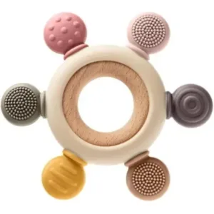 Silicone & Wooden Baby Teether – Multi-Texture Sensory Teething Ring for Infants ( default, OS )