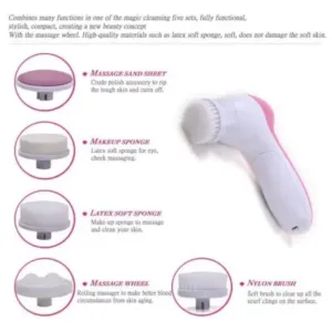 5 in 1 Facial Beauty Care Massager Brush – Electric Face Cleansing & Massage Tool with Interchangeable Heads ( multicolor, OS )
