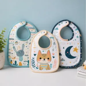 Baby Bibs Pack of 3 – Waterproof Silicone & Soft Cotton Feeding Bib Set for Babies & Toddlers ( multicolor, OS )